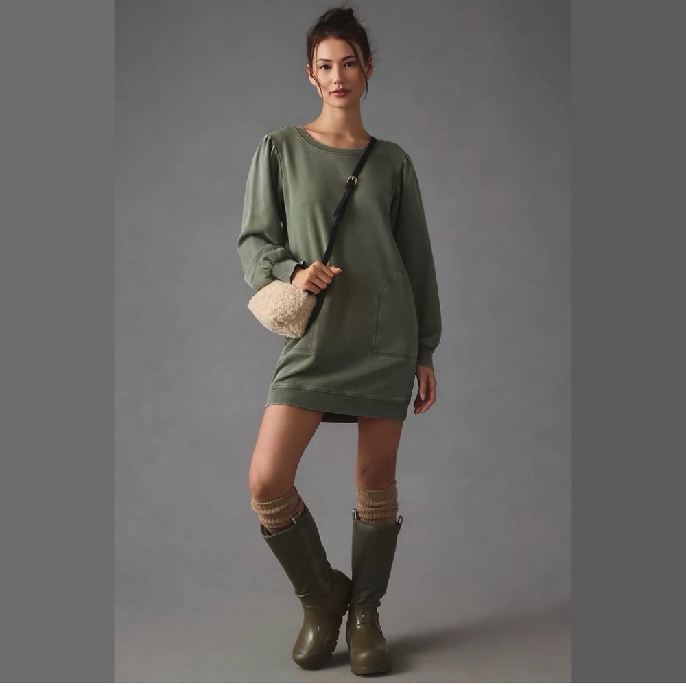 Daily Practice Anthropologie Washed Tunic Dress sz Medium in Moss Green